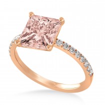 Princess Morganite & Diamond Single Row Hidden Halo Engagement Ring 18k Rose Gold (0.81ct)
