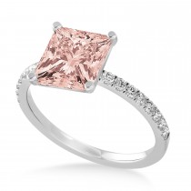 Princess Morganite & Diamond Single Row Hidden Halo Engagement Ring 18k White Gold (0.81ct)