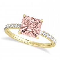 Princess Morganite & Diamond Single Row Hidden Halo Engagement Ring 18k Yellow Gold (0.81ct)