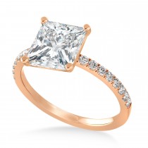 Princess Moissanite & Diamond Single Row Hidden Halo Engagement Ring 14k Rose Gold (0.81ct)