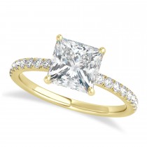 Princess Moissanite & Diamond Single Row Hidden Halo Engagement Ring 14k Yellow Gold (0.81ct)