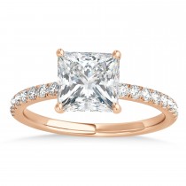 Princess Moissanite & Diamond Single Row Hidden Halo Engagement Ring 18k Rose Gold (0.81ct)