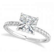Princess Moissanite & Diamond Single Row Hidden Halo Engagement Ring 18k White Gold (0.81ct)