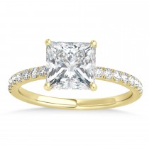 Princess Moissanite & Diamond Single Row Hidden Halo Engagement Ring 18k Yellow Gold (0.81ct)