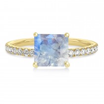 Princess Moonstone & Diamond Single Row Hidden Halo Engagement Ring 18k Yellow Gold (0.81ct)