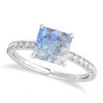 Princess Moonstone & Diamond Single Row Hidden Halo Engagement Ring Palladium (0.81ct)