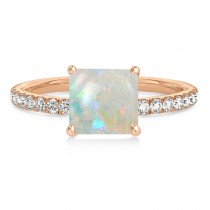 Princess Opal & Diamond Single Row Hidden Halo Engagement Ring 14k Rose Gold (0.81ct)