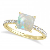 Princess Opal & Diamond Single Row Hidden Halo Engagement Ring 18k Yellow Gold (0.81ct)