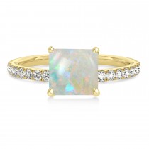 Princess Opal & Diamond Single Row Hidden Halo Engagement Ring 18k Yellow Gold (0.81ct)