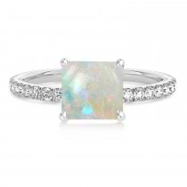 Princess Opal & Diamond Single Row Hidden Halo Engagement Ring Palladium (0.81ct)