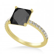 Princess Onyx & Diamond Single Row Hidden Halo Engagement Ring 14k Yellow Gold (0.81ct)