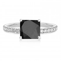 Princess Onyx & Diamond Single Row Hidden Halo Engagement Ring Platinum (0.81ct)