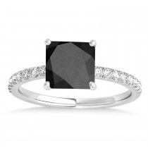 Princess Onyx & Diamond Single Row Hidden Halo Engagement Ring Platinum (0.81ct)