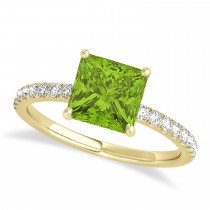 Princess Peridot & Diamond Single Row Hidden Halo Engagement Ring 14k Yellow Gold (0.81ct)