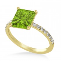 Princess Peridot & Diamond Single Row Hidden Halo Engagement Ring 18k Yellow Gold (0.81ct)