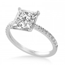 Princess Diamond Single Row Hidden Halo Engagement Ring Platinum (0.81ct)