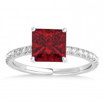 Princess Ruby & Diamond Single Row Hidden Halo Engagement Ring Platinum (0.81ct)
