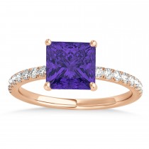 Princess Tanzanite & Diamond Single Row Hidden Halo Engagement Ring 14k Rose Gold (0.81ct)