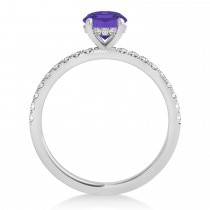 Princess Tanzanite & Diamond Single Row Hidden Halo Engagement Ring 14k White Gold (0.81ct)