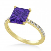 Princess Tanzanite & Diamond Single Row Hidden Halo Engagement Ring 18k Yellow Gold (0.81ct)