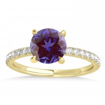 Round Alexandrite & Diamond Single Row Hidden Halo Engagement Ring 14k Yellow Gold (1.25ct)