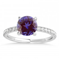 Round Alexandrite & Diamond Single Row Hidden Halo Engagement Ring Platinum (1.25ct)