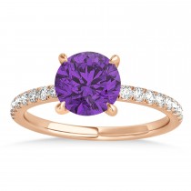 Round Amethyst & Diamond Single Row Hidden Halo Engagement Ring 18k Rose Gold (1.25ct)