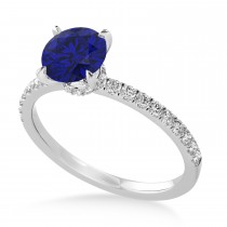 Round Blue Sapphire & Diamond Single Row Hidden Halo Engagement Ring 14k White Gold (1.25ct)