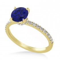 Round Blue Sapphire & Diamond Single Row Hidden Halo Engagement Ring 14k Yellow Gold (1.25ct)