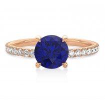 Round Blue Sapphire & Diamond Single Row Hidden Halo Engagement Ring 18k Rose Gold (1.25ct)