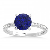 Round Blue Sapphire & Diamond Single Row Hidden Halo Engagement Ring 18k White Gold (1.25ct)