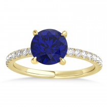 Round Blue Sapphire & Diamond Single Row Hidden Halo Engagement Ring 18k Yellow Gold (1.25ct)