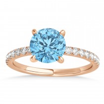 Round Blue Topaz & Diamond Single Row Hidden Halo Engagement Ring 14k Rose Gold (1.25ct)