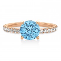 Round Blue Topaz & Diamond Single Row Hidden Halo Engagement Ring 18k Rose Gold (1.25ct)