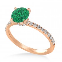 Round Emerald & Diamond Single Row Hidden Halo Engagement Ring 14k Rose Gold (1.25ct)