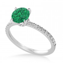 Round Emerald & Diamond Single Row Hidden Halo Engagement Ring 14k White Gold (1.25ct)