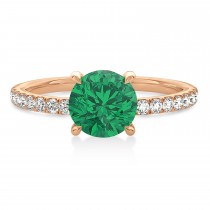 Round Emerald & Diamond Single Row Hidden Halo Engagement Ring 18k Rose Gold (1.25ct)
