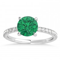 Round Emerald & Diamond Single Row Hidden Halo Engagement Ring 18k White Gold (1.25ct)