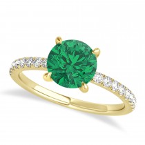 Round Emerald & Diamond Single Row Hidden Halo Engagement Ring 18k Yellow Gold (1.25ct)