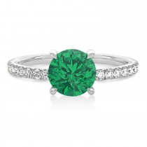 Round Emerald & Diamond Single Row Hidden Halo Engagement Ring Palladium (1.25ct)