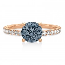 Round Gray Spinel & Diamond Single Row Hidden Halo Engagement Ring 18k Rose Gold (1.25ct)