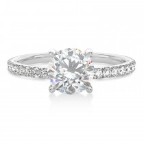 Round Moissanite & Diamond Single Row Hidden Halo Engagement Ring 18k White Gold (1.25ct)