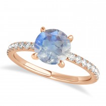 Round Moonstone & Diamond Single Row Hidden Halo Engagement Ring 14k Rose Gold (1.25ct)