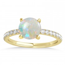 Round Opal & Diamond Single Row Hidden Halo Engagement Ring 14k Yellow Gold (1.25ct)