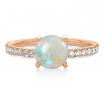 Round Opal & Diamond Single Row Hidden Halo Engagement Ring 18k Rose Gold (1.25ct)