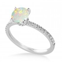Round Opal & Diamond Single Row Hidden Halo Engagement Ring Platinum (1.25ct)