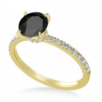 Round Onyx & Diamond Single Row Hidden Halo Engagement Ring 18k Yellow Gold (1.25ct)