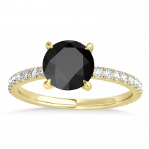 Round Onyx & Diamond Single Row Hidden Halo Engagement Ring 18k Yellow Gold (1.25ct)