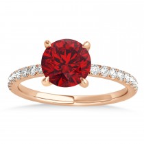 Round Ruby & Diamond Single Row Hidden Halo Engagement Ring 14k Rose Gold (1.25ct)