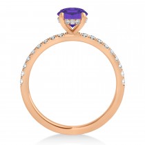 Round Tanzanite & Diamond Single Row Hidden Halo Engagement Ring 14k Rose Gold (1.25ct)